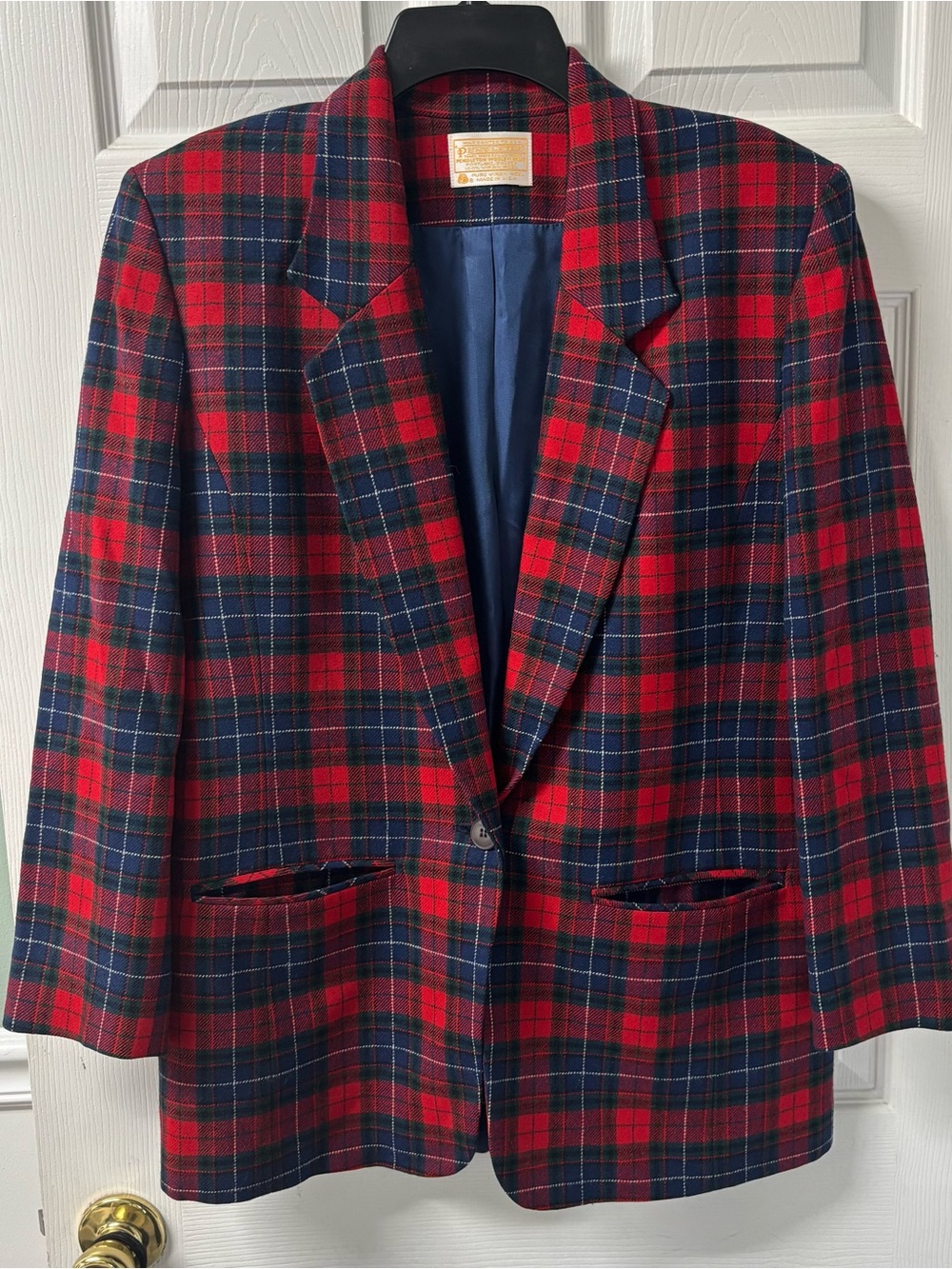 Vintage Pendleton 100% Virgin Wool Plaid Single-Button Blazer Women’s Size 8
